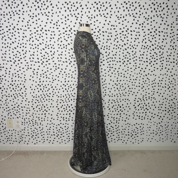 Free People Cabaret Long Sleeve Gray Boho Printed Keyhole Maxi Dress - Picture 8 of 12